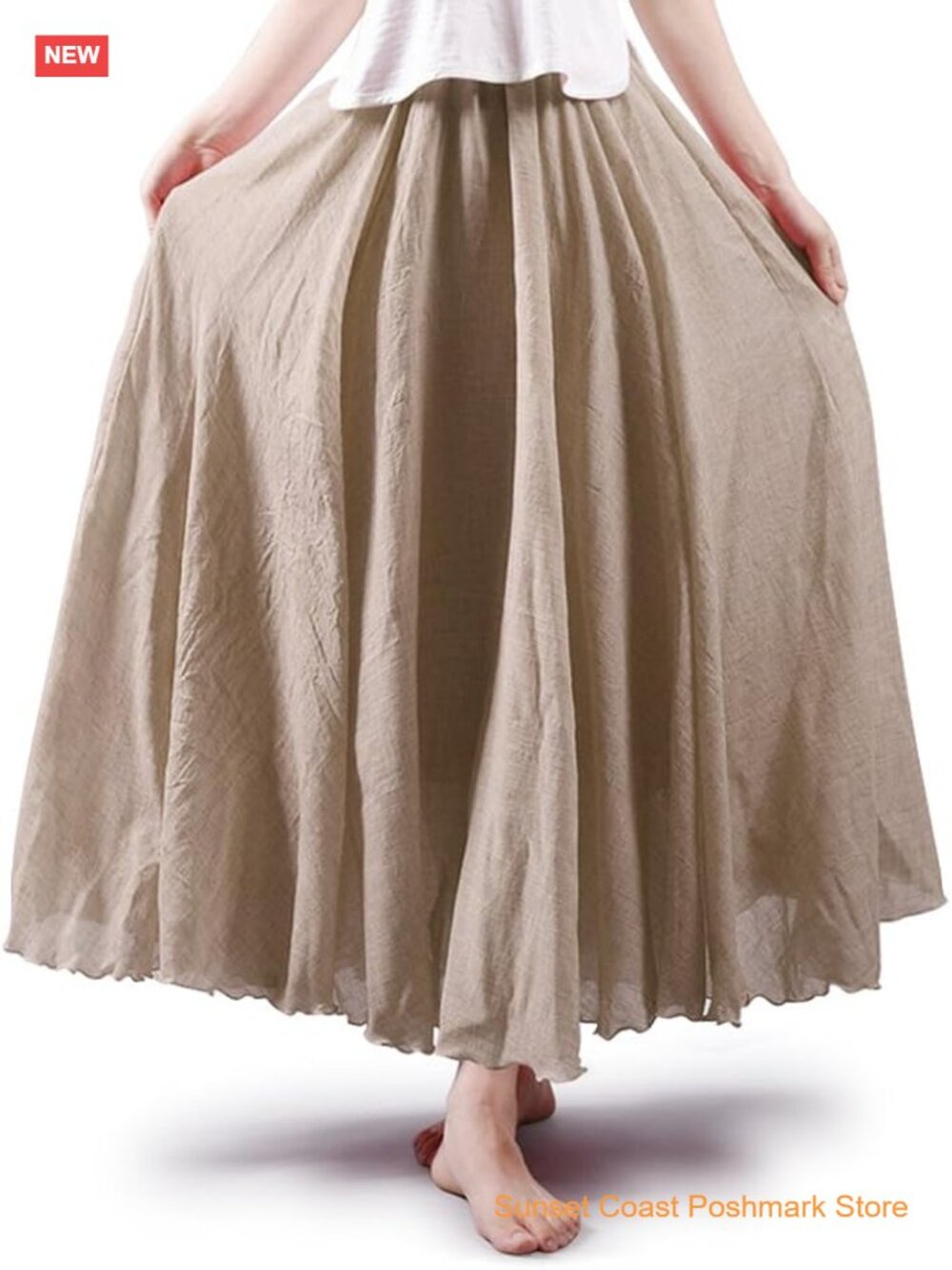 Women's Long Flowy Maxi Skirt Cotton Linen A-Line Boho Renaissance Cottagecore